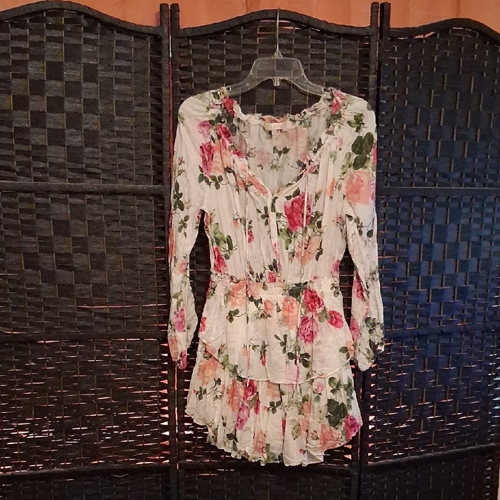 White and Pink Long Sleeve Wrap Sundress for Cocktail Events